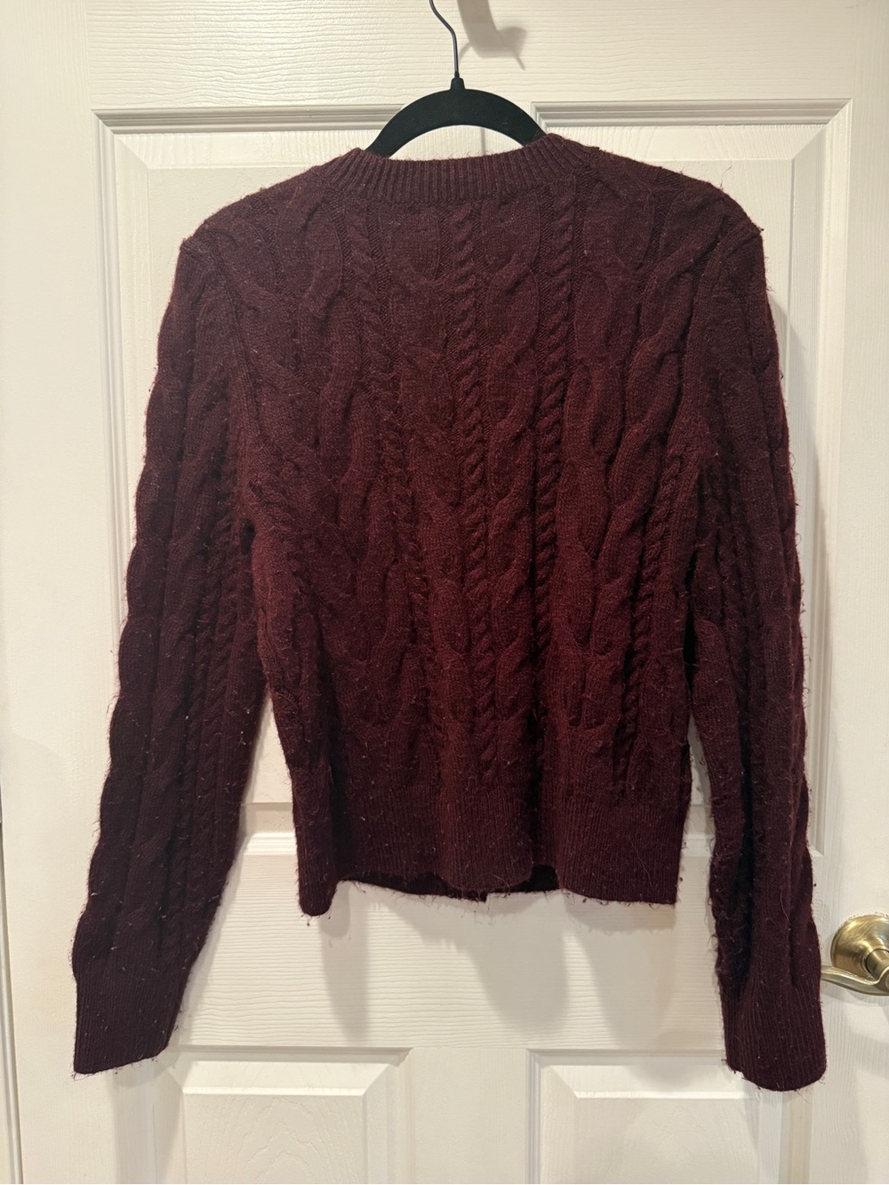 LOFT Cable-Knit Cardigan Sweater in Burgundy - Picture 3 of 3